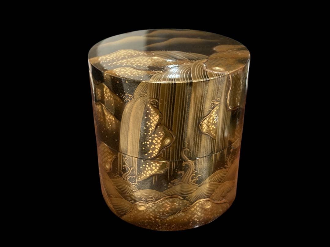 茶道具 金地 滝山水蒔絵 中次 奥野雄山 棗 雄山作 漆器 金蒔絵 茶器