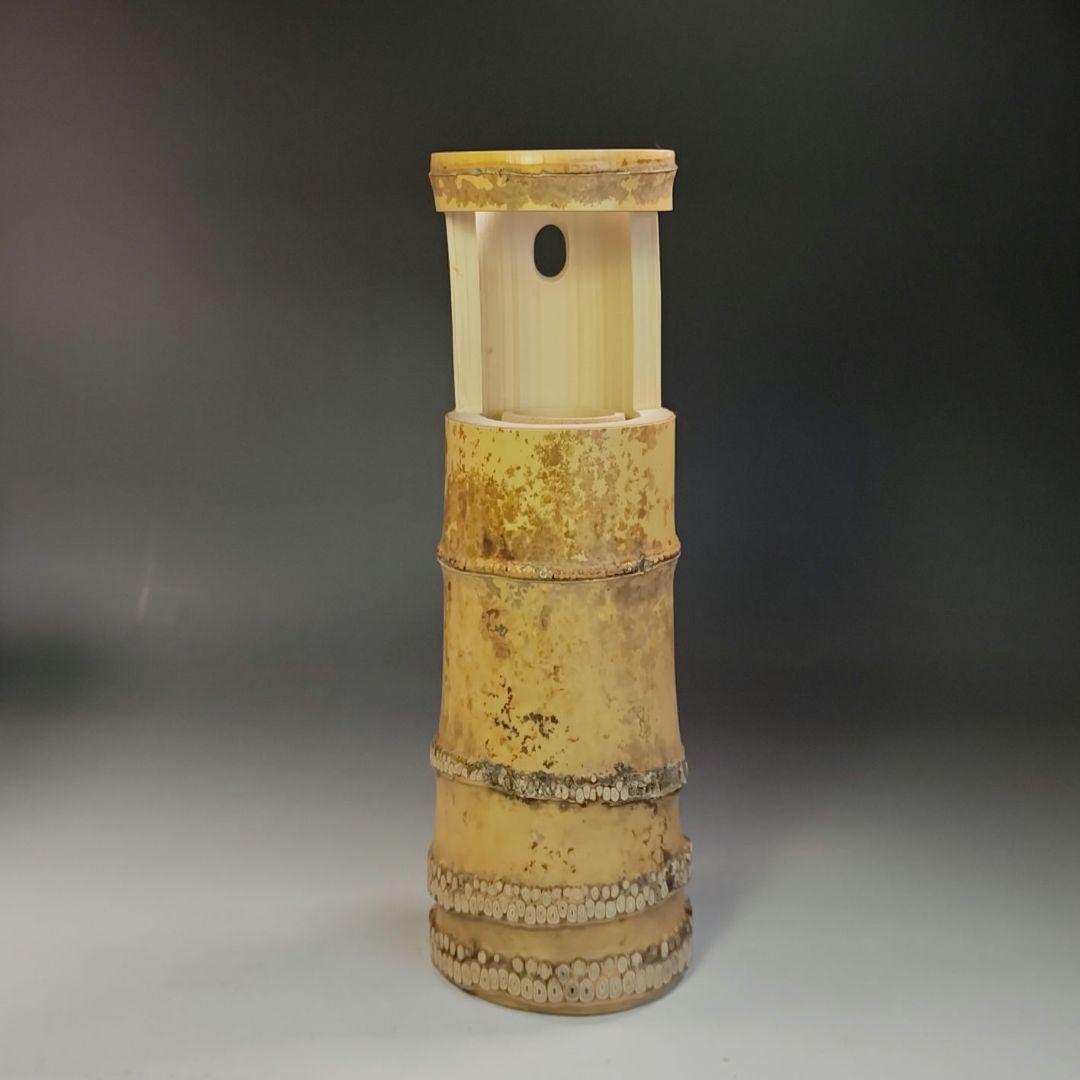 イ797 花入『大徳寺　福本積應　極箱』『銘　喫茶去』『竹器師　影林宗篤』竹花器