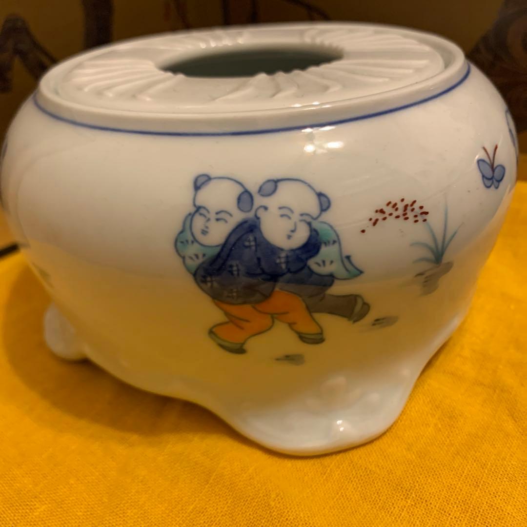 急須台  染附   唐子204