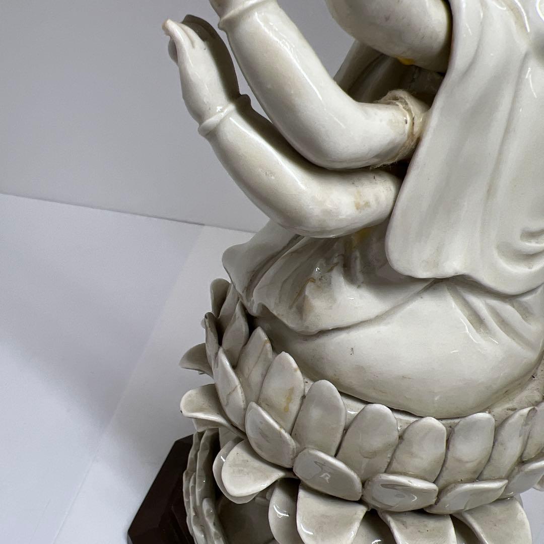 中国古窯　徳化窯　白磁観音　台込高さ約28㎝　東Y7-1023☆2Fトヒサ