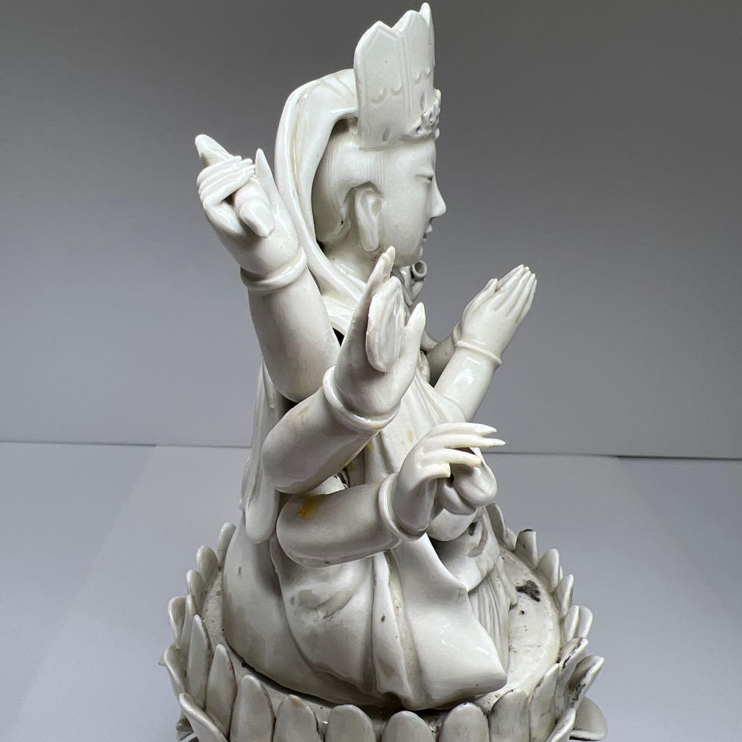 中国古窯　徳化窯　白磁観音　台込高さ約28㎝　東Y7-1023☆2Fトヒサ