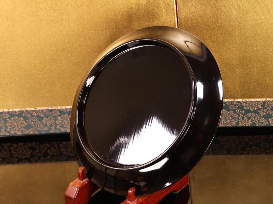 BJ417 時代輪島塗 図替草花金蒔絵 四客 吸物盆 菓子盆 丸盆 大聖寺 梨地