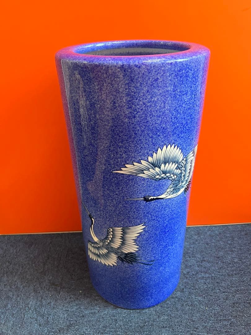 1344 激レア　其泉　色絵鶴文　傘立て　未使用　美術品