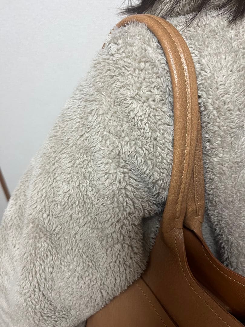 genten ブラウンレザー トートバッグ 大きめ 外ポケット付き