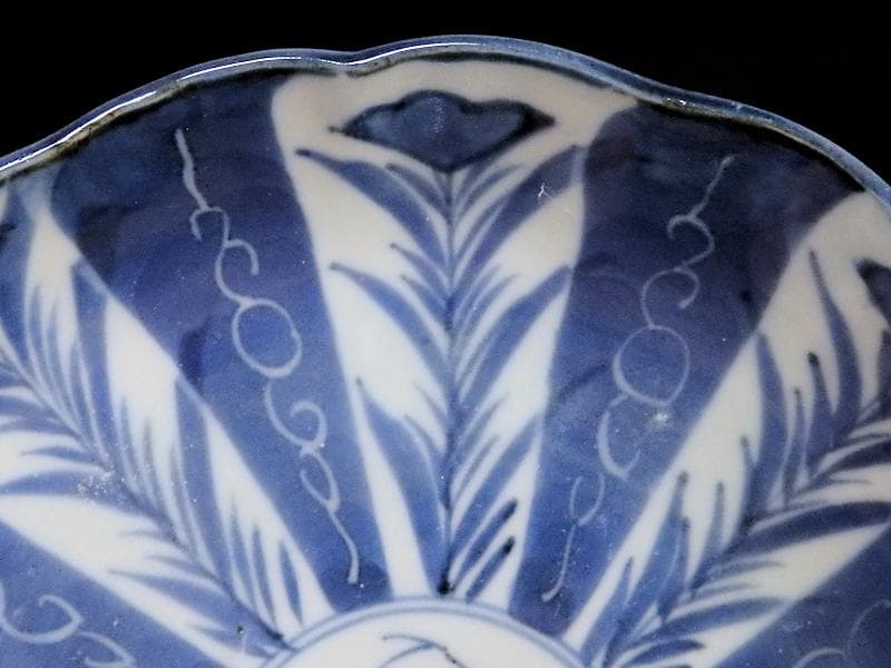 古伊万里　染付　墨弾き　撫子に蝙蝠の図 ５寸半皿　５客　252AS-CAx