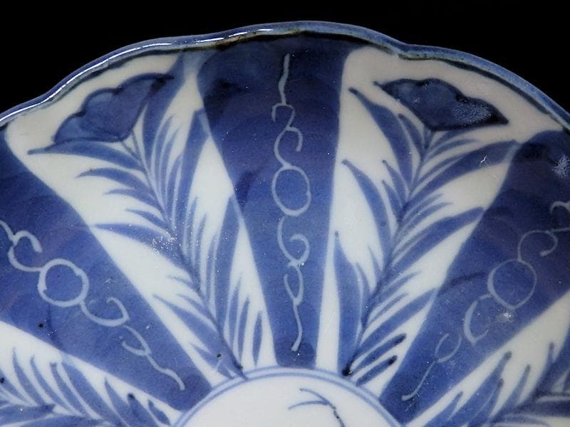 古伊万里　染付　墨弾き　撫子に蝙蝠の図 ５寸半皿　５客　252AS-CAx