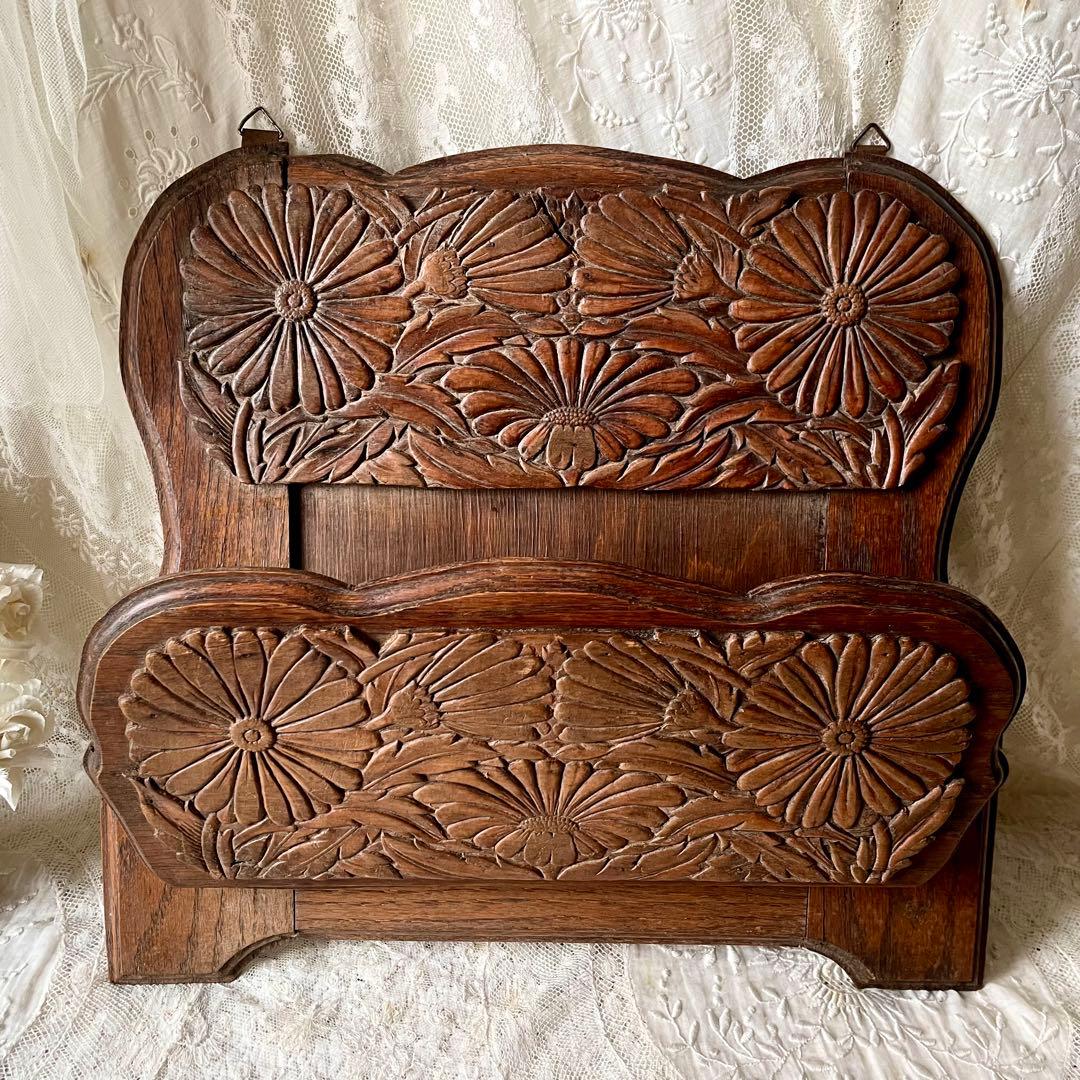 19世紀イギリスアンティーク壁掛け木製レターラック　家具シェルフステーショナリー