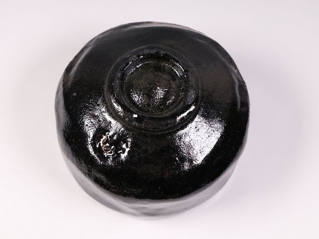 茶道具 三代 佐々木松楽造 黒楽 茶碗 楽焼 共箱 共布 京都 陶芸【MB80】