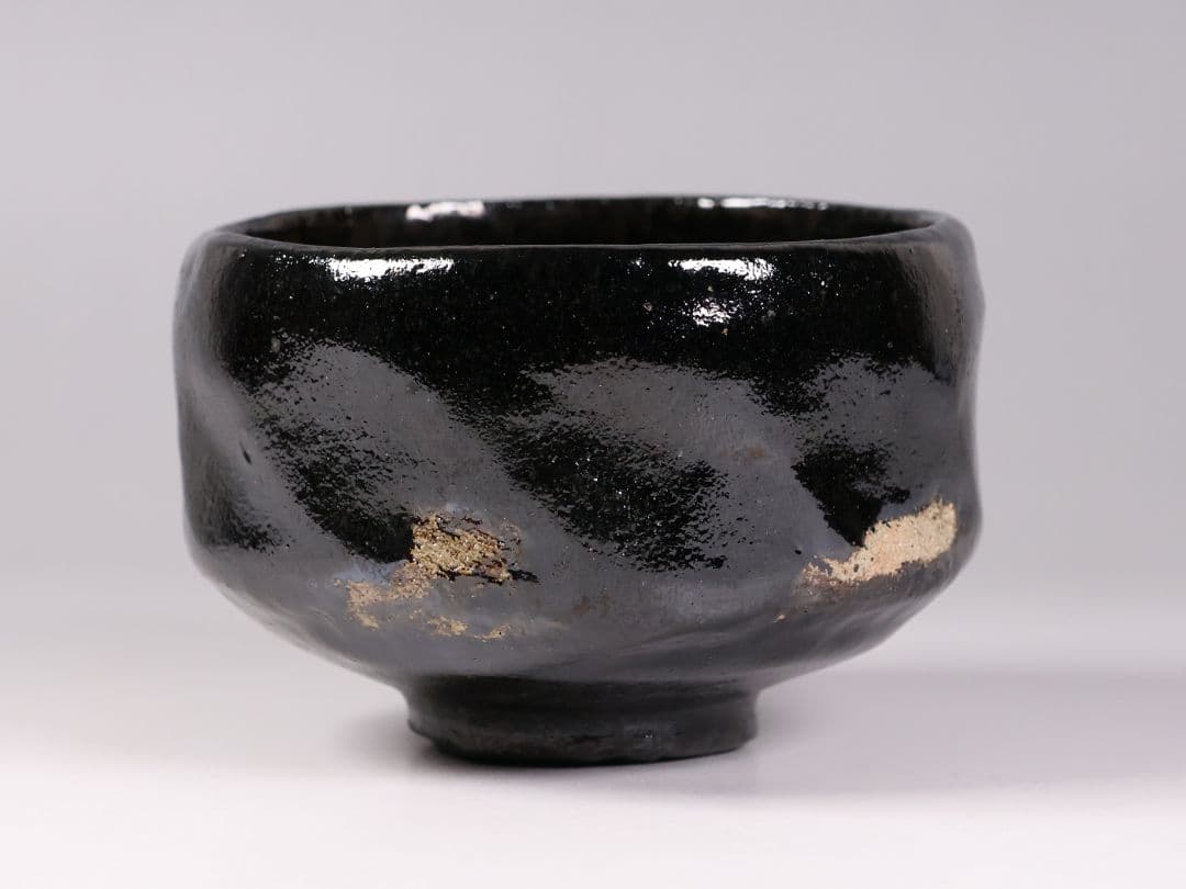 茶道具 三代 佐々木松楽造 黒楽 茶碗 楽焼 共箱 共布 京都 陶芸【MB80】