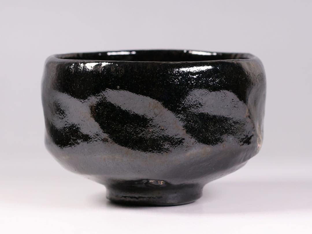 茶道具 三代 佐々木松楽造 黒楽 茶碗 楽焼 共箱 共布 京都 陶芸【MB80】