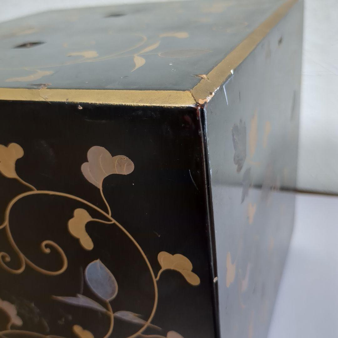 漆鏡箱　鉄線紋様　漆塗り小引き出し　レトロ