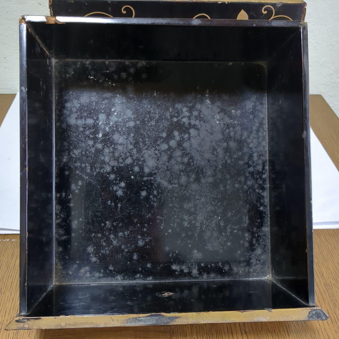 漆鏡箱　鉄線紋様　漆塗り小引き出し　レトロ