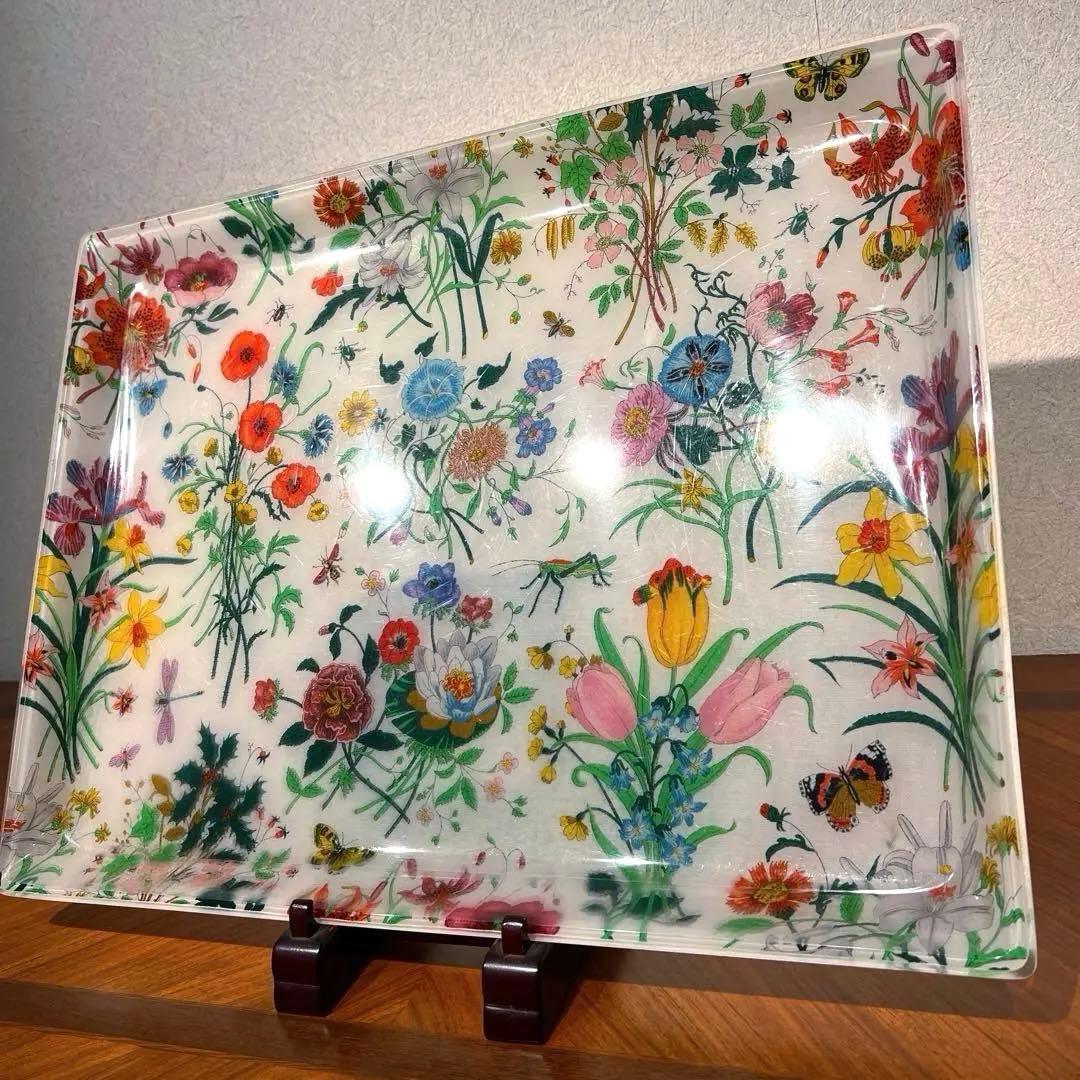 GUCCI フローラトレイ　美品　希少品　イタリア製　大型スクエア盆