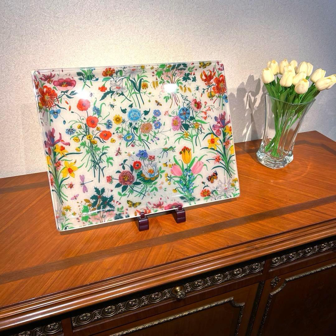 GUCCI フローラトレイ　美品　希少品　イタリア製　大型スクエア盆