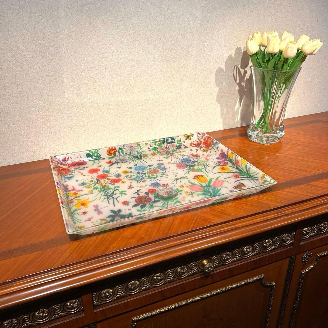 GUCCI フローラトレイ　美品　希少品　イタリア製　大型スクエア盆