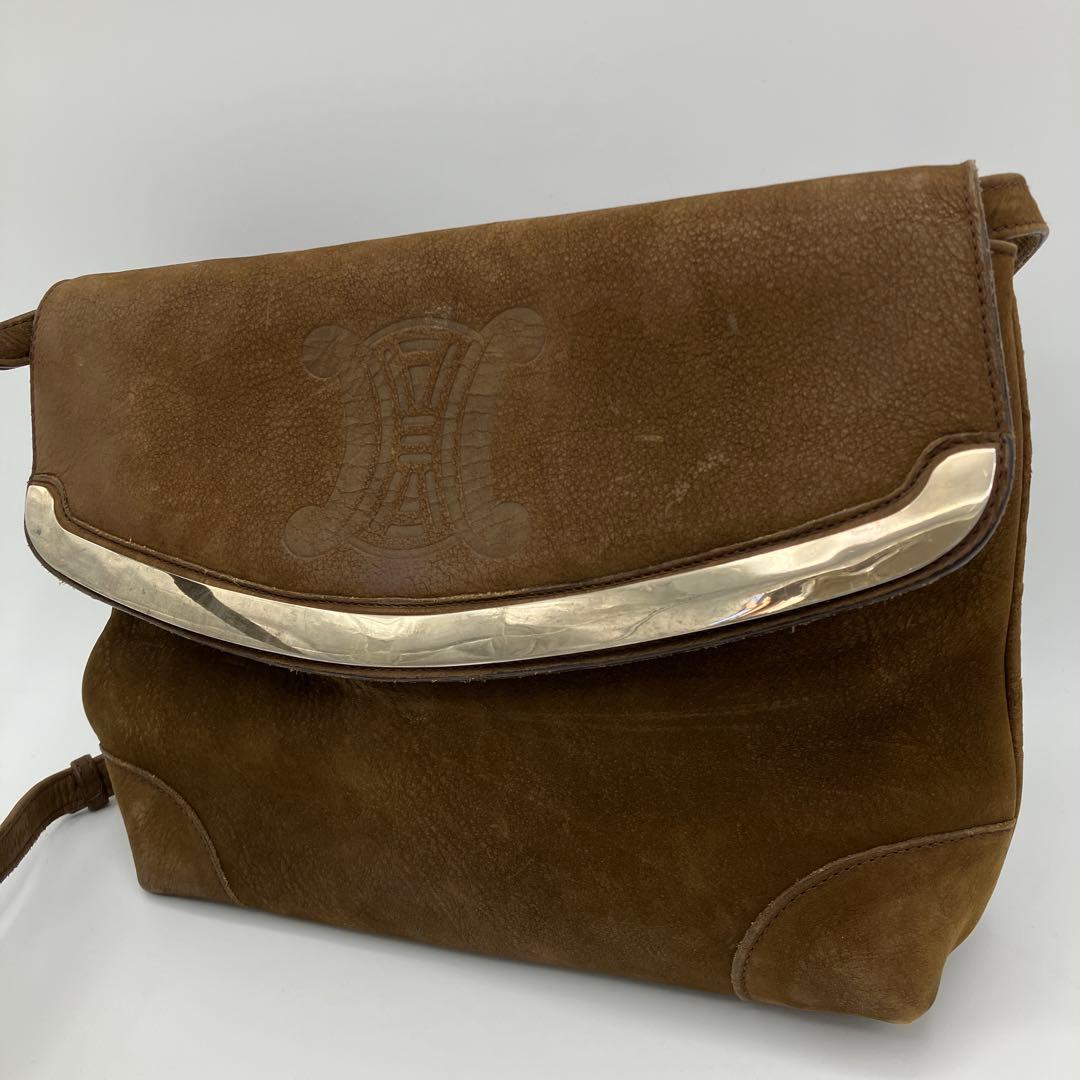 【希少】CELINE スエード マカダム ロゴ型押し フラップ ショルダーバッグ