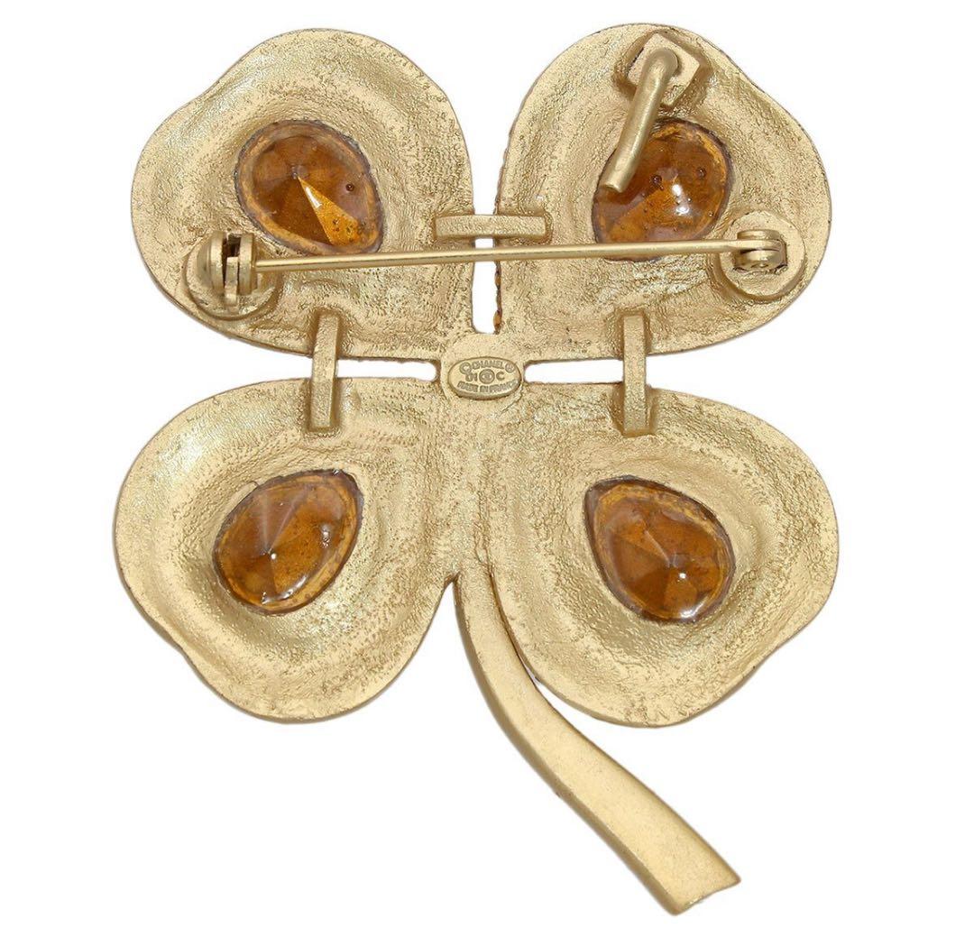 G2033 超美品!! シャネル クローバー ラインストーン ブローチ