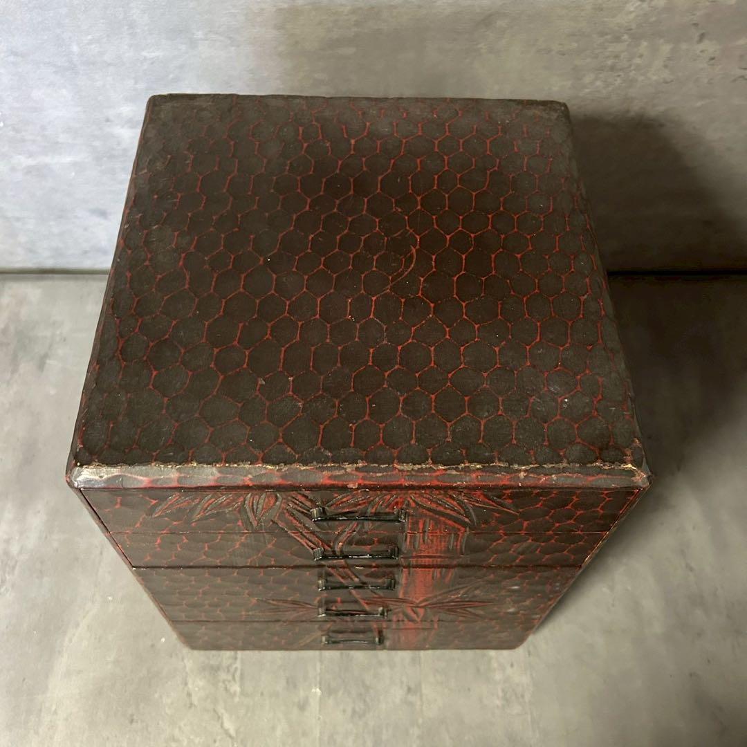 和箪笥 小引き出し 5段 漆調 竹柄 木製 和風インテリア