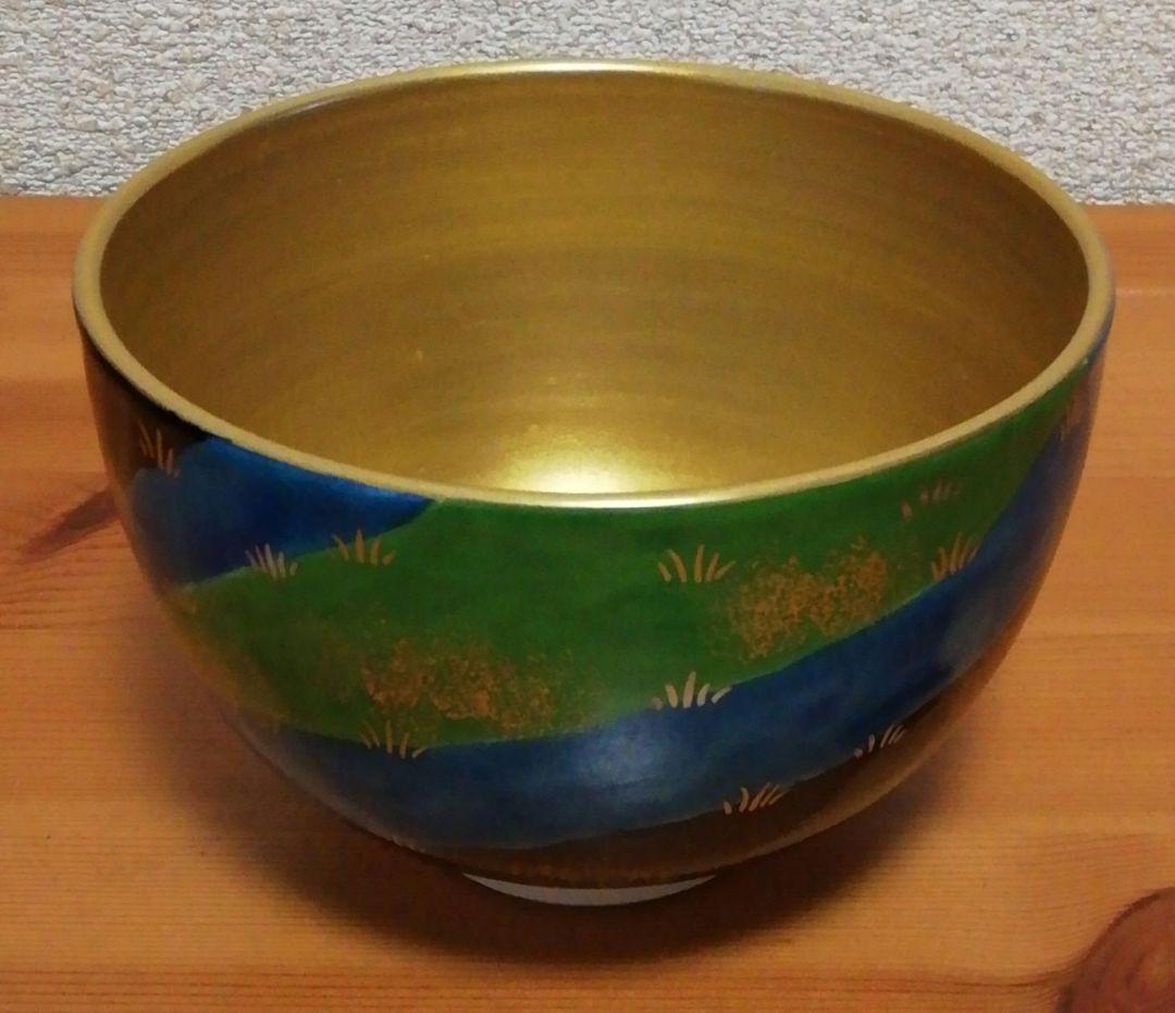 西村利峰作　京焼　岸絵　内金　茶碗　共箱　略歴付　茶道具