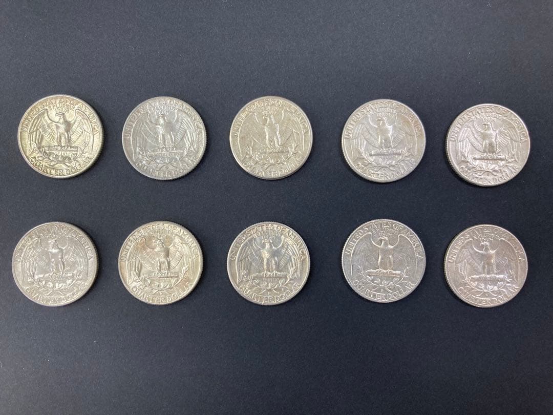 【10枚セット・美品】1964年 ワシントン・クォーターダラー銀貨