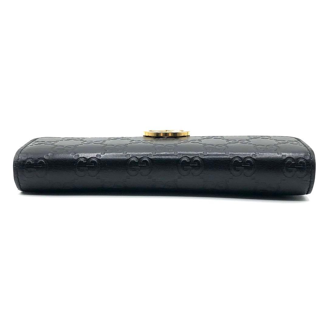 グッチ インターロッキング 長財布 二つ折り シマレザー GG柄 ブラック
