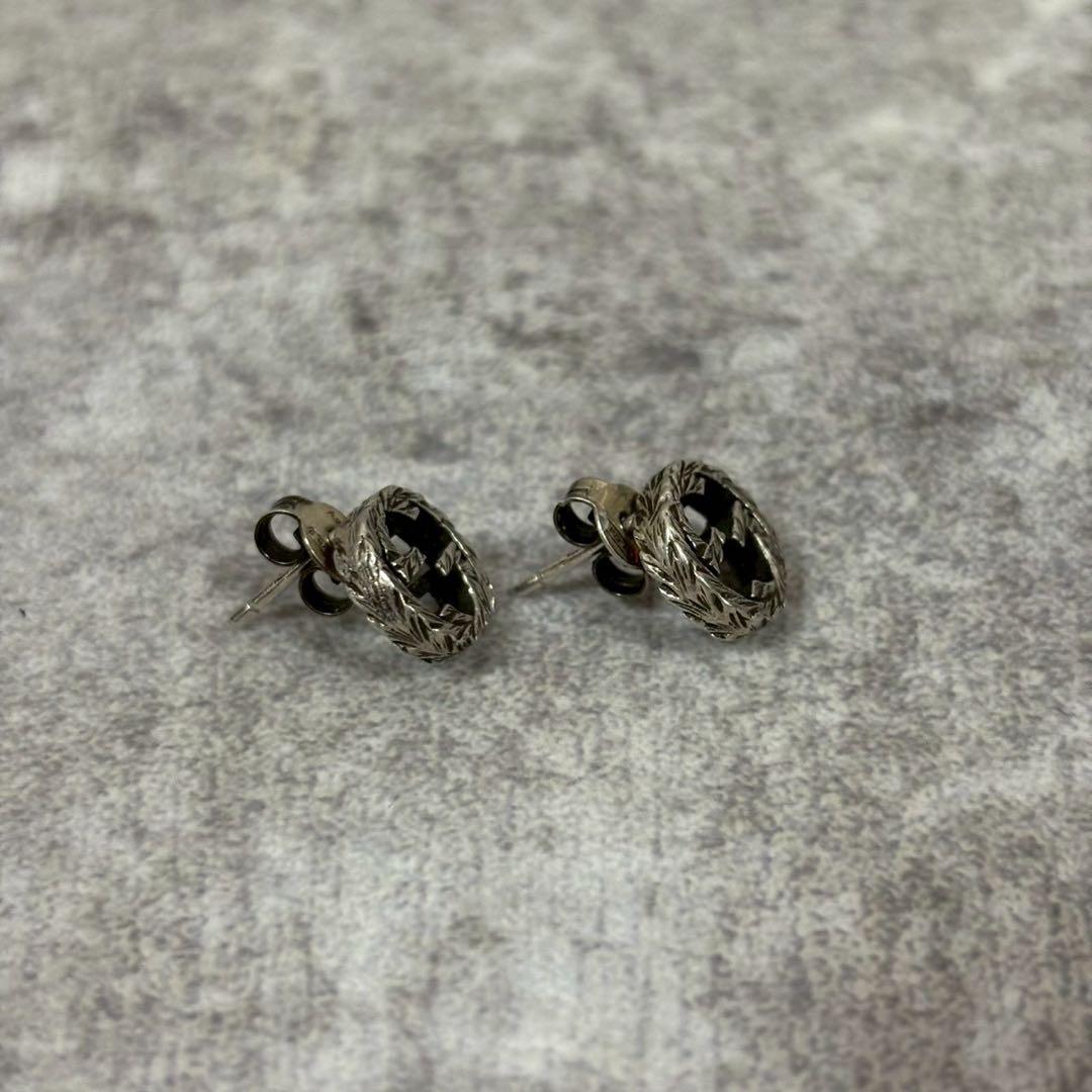 GUCCI　グッチ　ピアス　インターロッキング　アラベスク　燻　両耳用