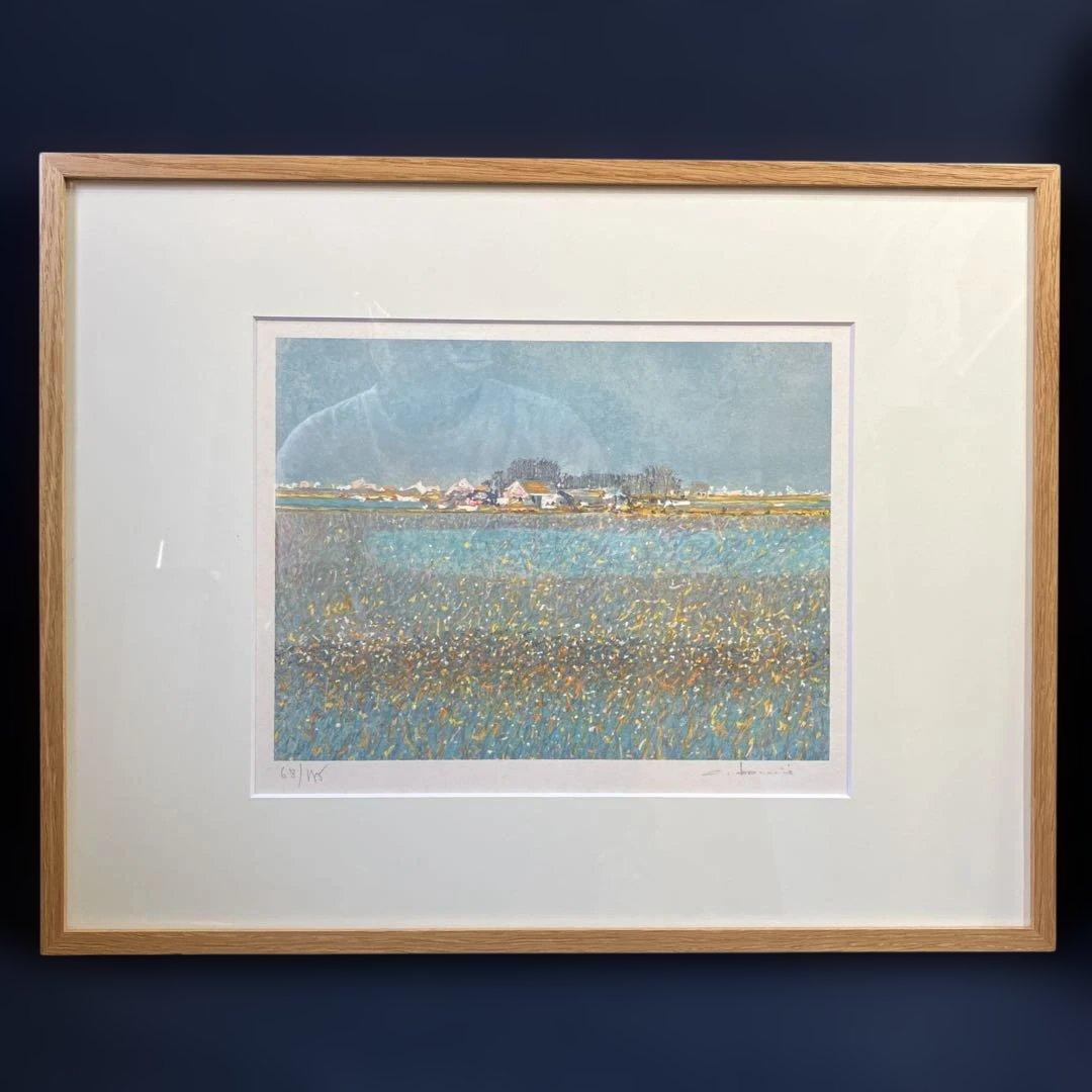 リトグラフ版画　アンドレ•ブーリエ　「朝の沼」