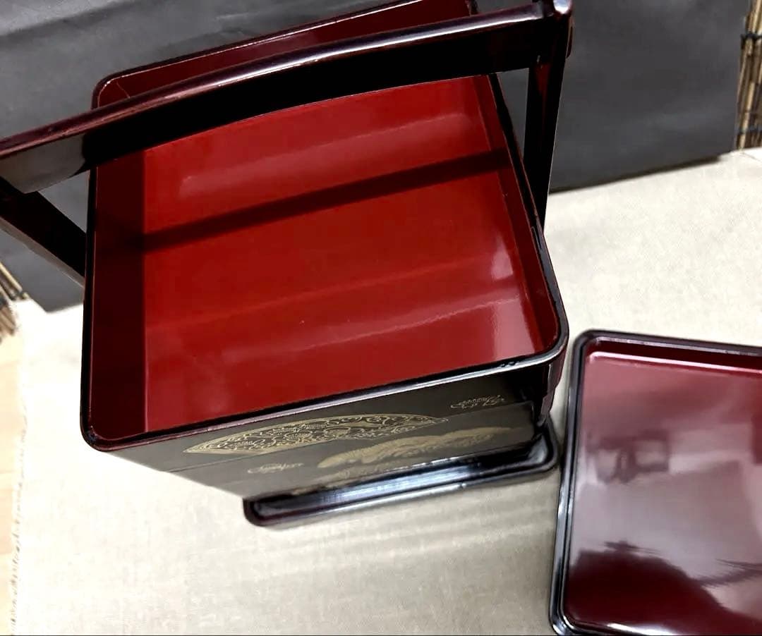 未使用/大特価❕会津塗/手付/四段重箱/1点 本漆塗＊本金＊沈金/和食器