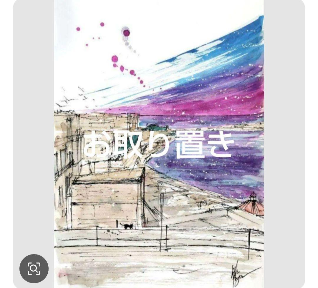 原画#3795 海　黒猫　ニース　フランス　ヨーロッパ　水彩画　ドローイング　鳥