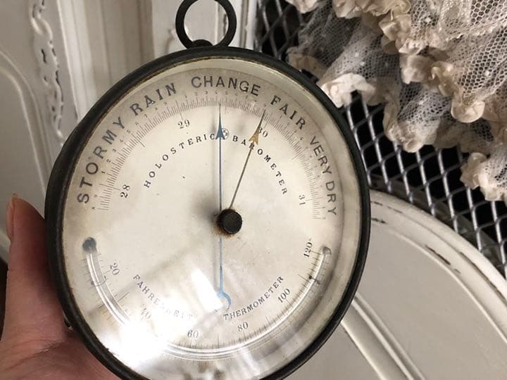 アンティーク　湿度　温度計　サーモメーター　ブリキ　ガラス