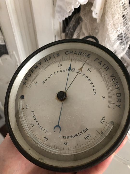 アンティーク　湿度　温度計　サーモメーター　ブリキ　ガラス