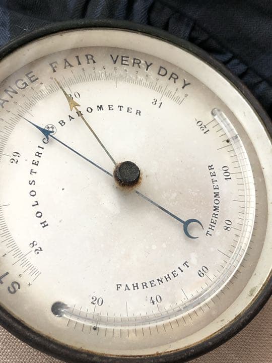 アンティーク　湿度　温度計　サーモメーター　ブリキ　ガラス