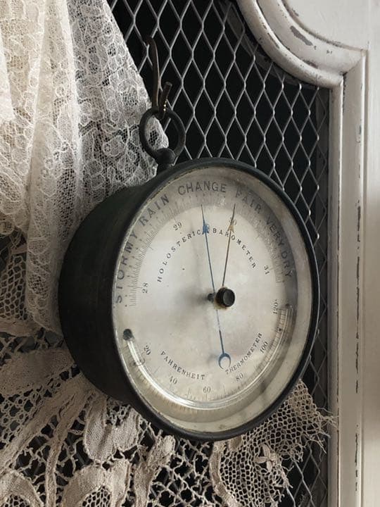 アンティーク　湿度　温度計　サーモメーター　ブリキ　ガラス