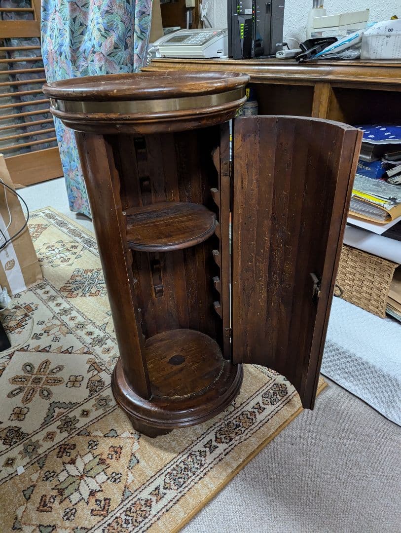 木製円形キャビネット ダークブラウン