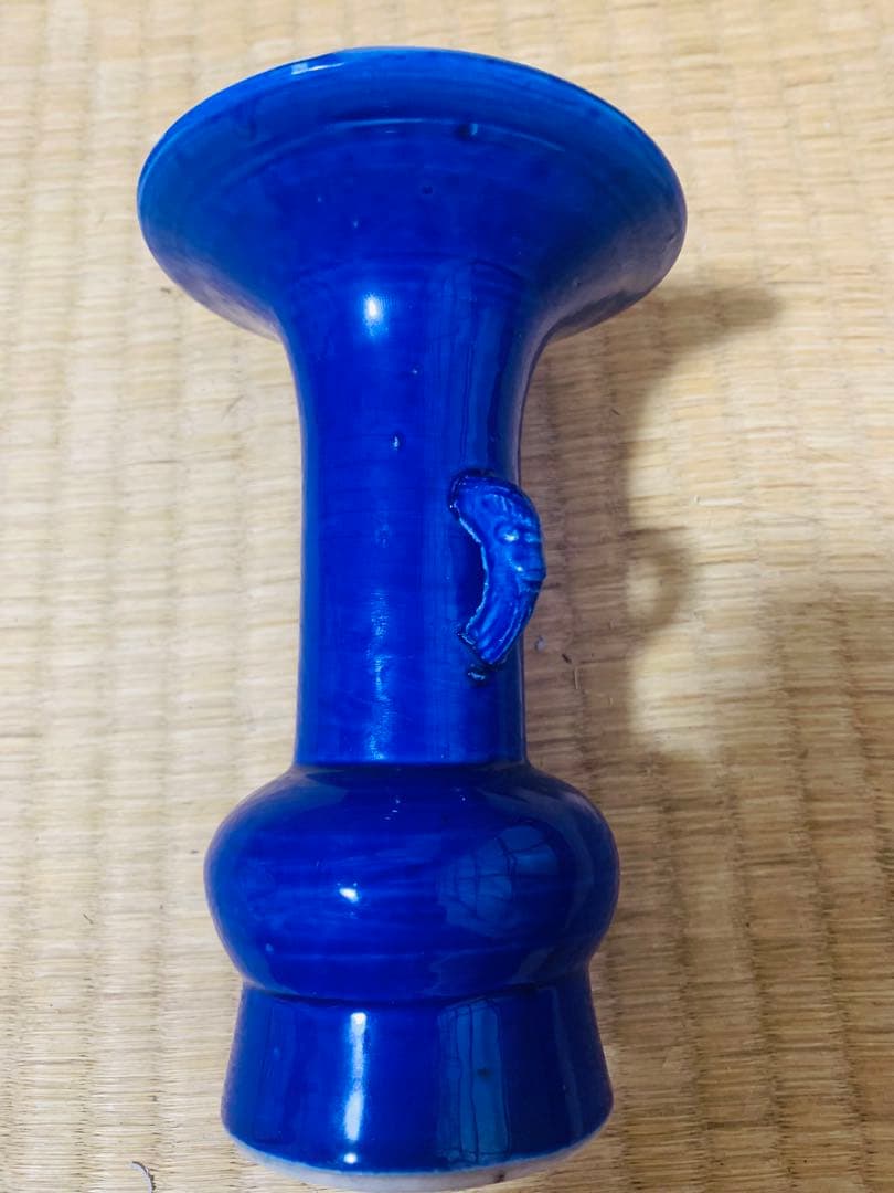 中国清時代獣耳藍釉花瓶