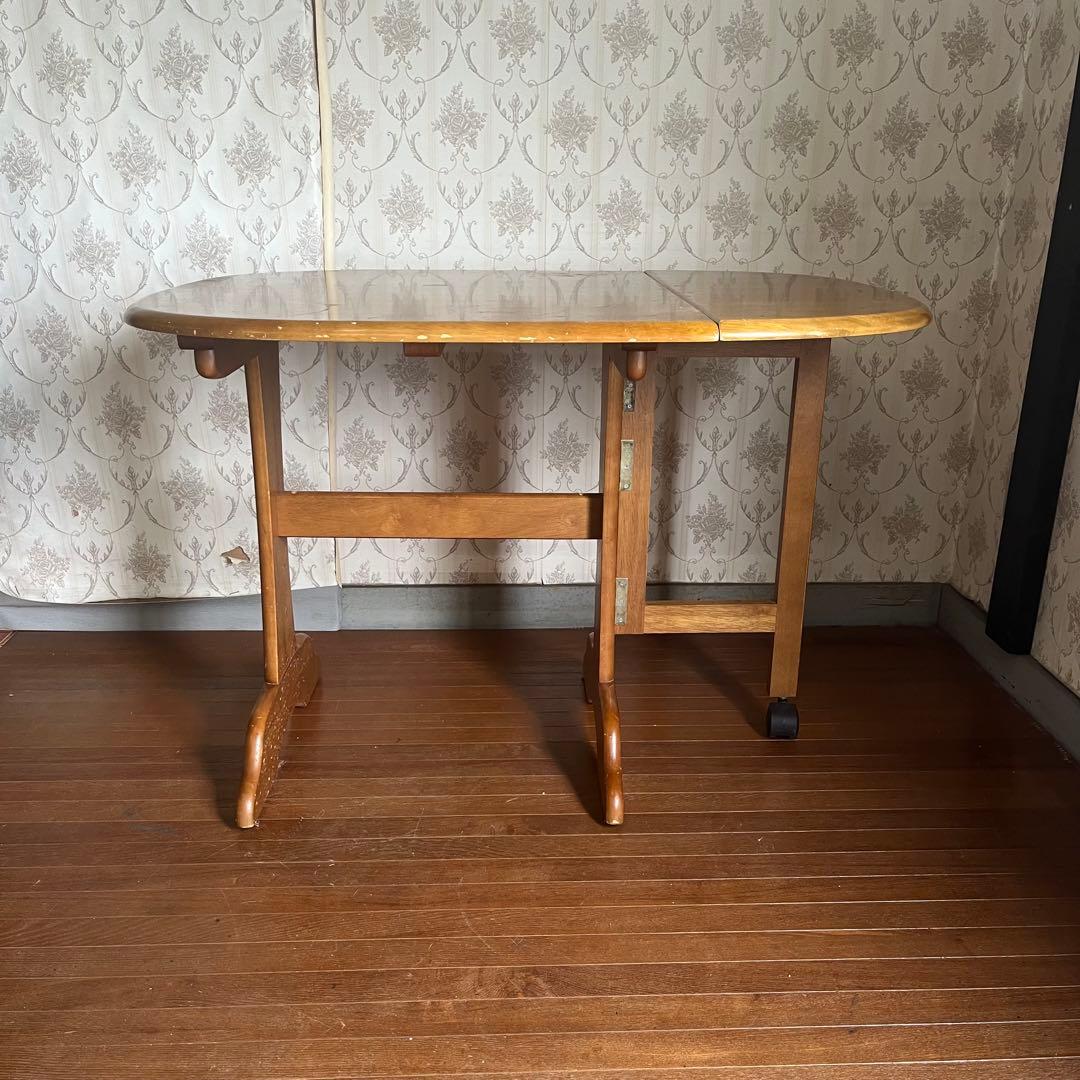 【アンティーク】北欧レトロ 木製 バタフライテーブル ドロップリーフテーブル 机