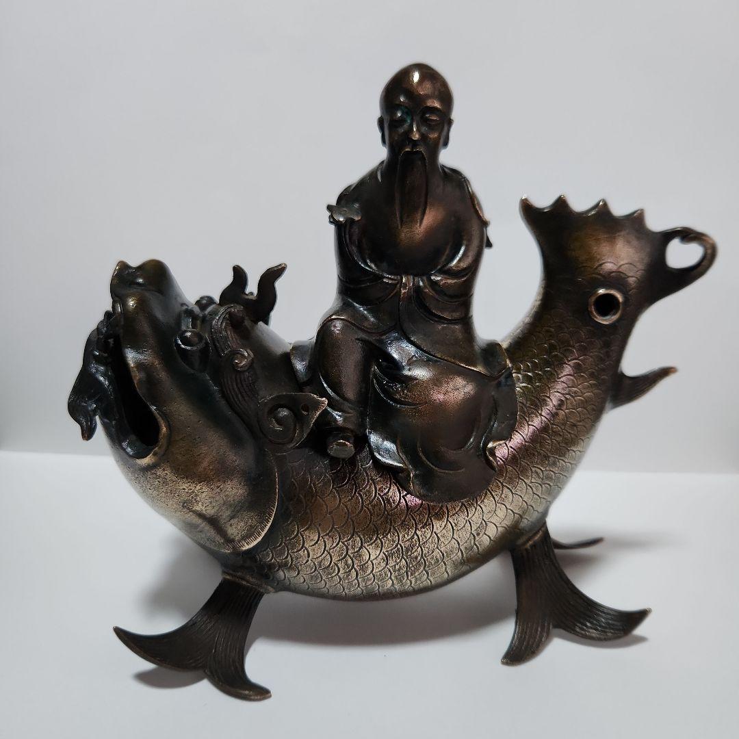 亀文堂　鯉仙人　金属製香炉