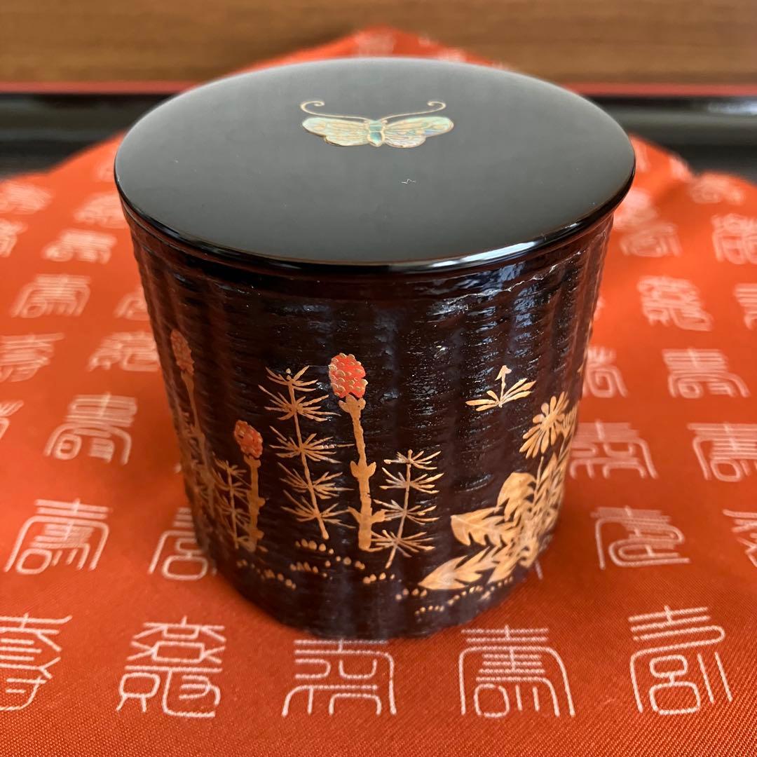 最終お値下げ 塗師 辻石斎 春野蒔絵 籠棗 茶道具 共布 共箱
