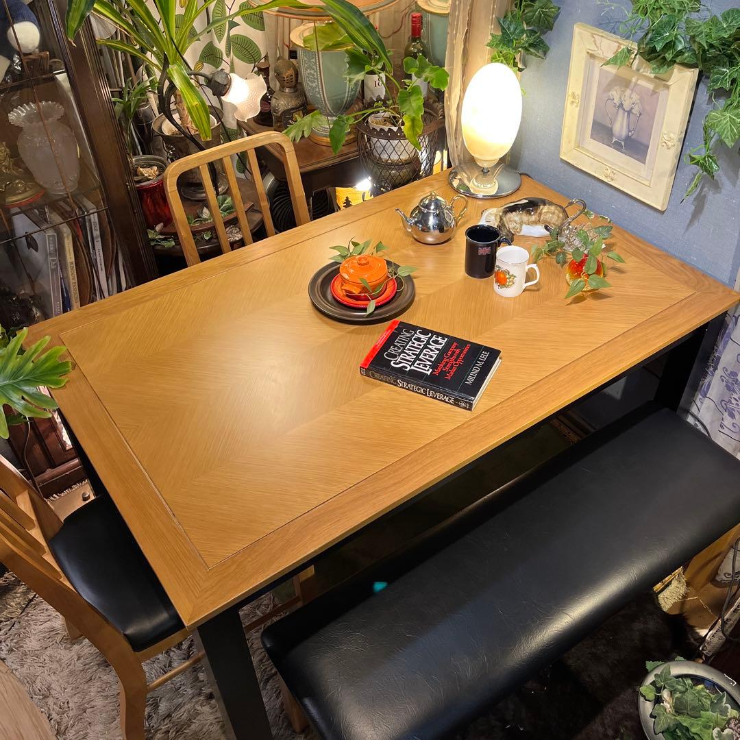 リュウ Sale ヴィンテージ ヘリンボーンデザインダイニングテーブル北欧