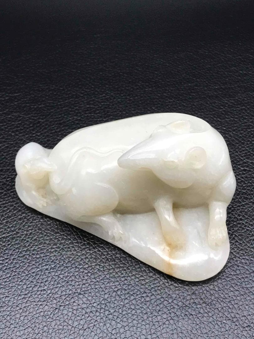 清時代　和田玉　瑞鼠　和田白玉彫り　古玉石　時代物　賞物　中国古美術(F-32)