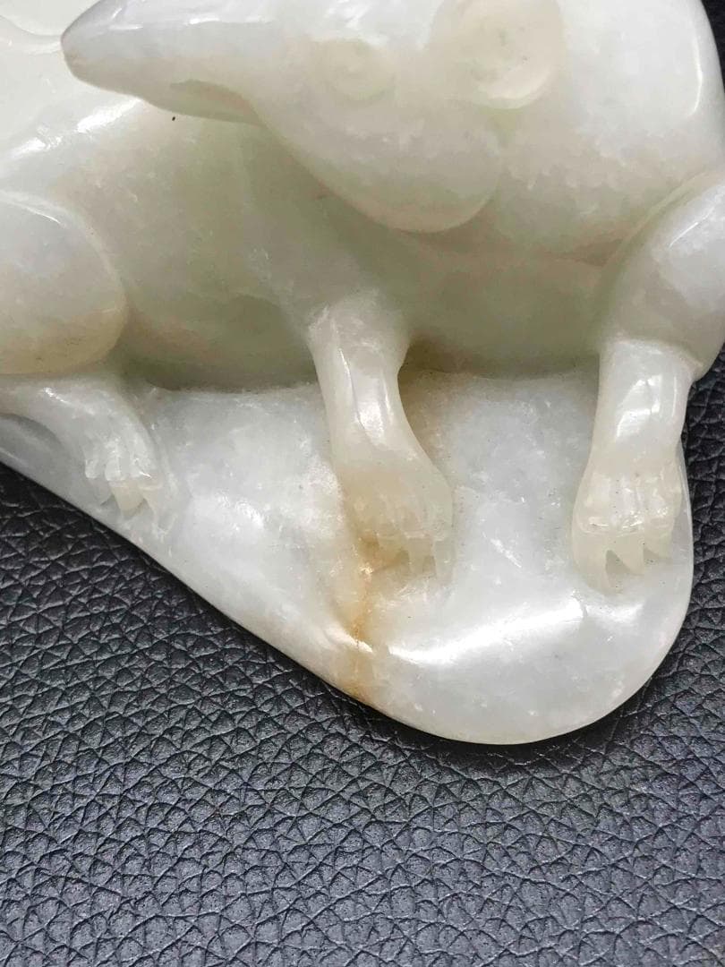 清時代　和田玉　瑞鼠　和田白玉彫り　古玉石　時代物　賞物　中国古美術(F-32)