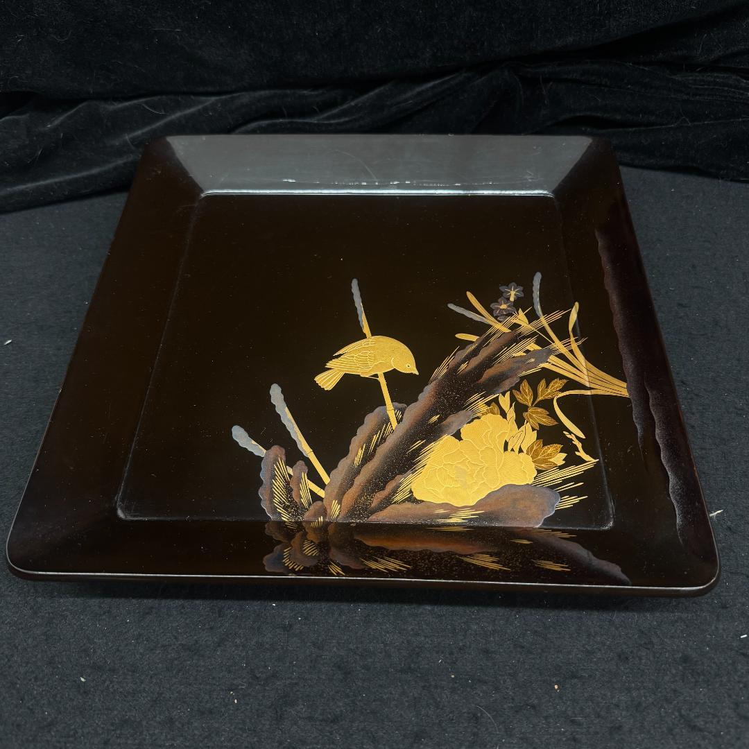 輪島塗り　時代蒔絵盆 竹雀 漆芸 脚付膳　足付き膳　　お膳台　五枚　共箱