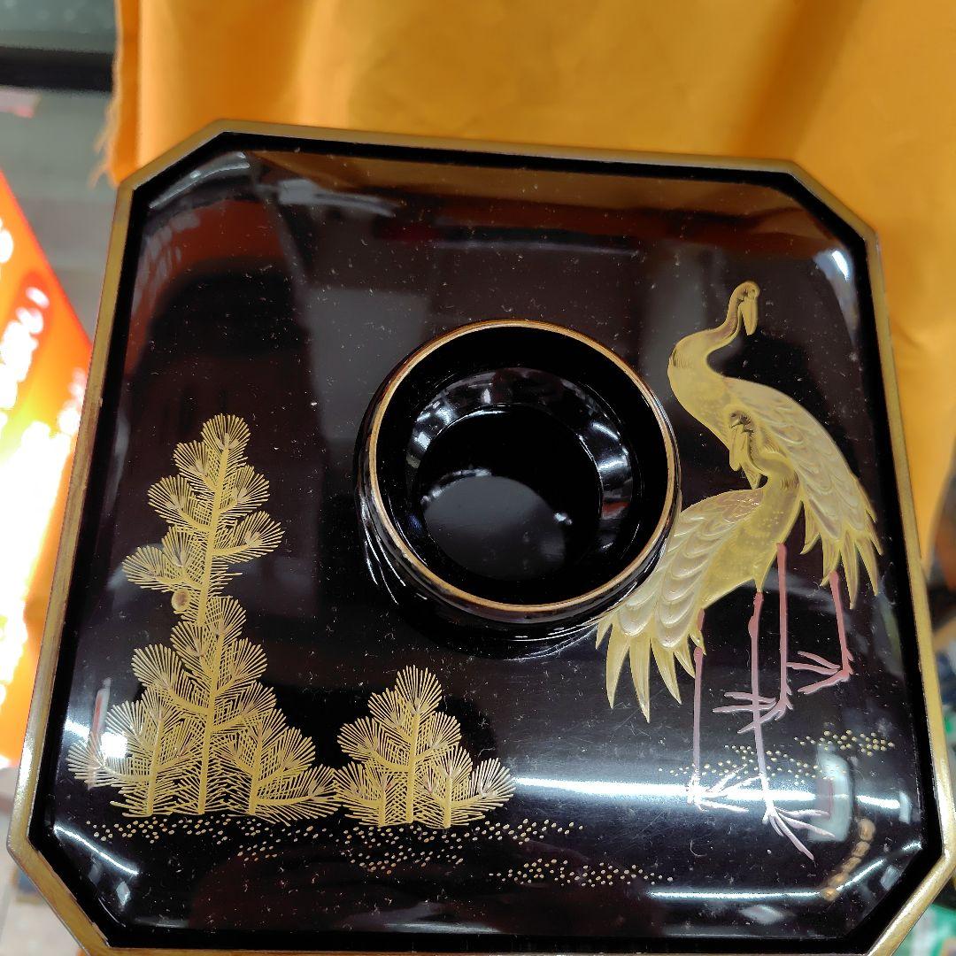 漆塗り茶道具 黒 四角形 金色装飾