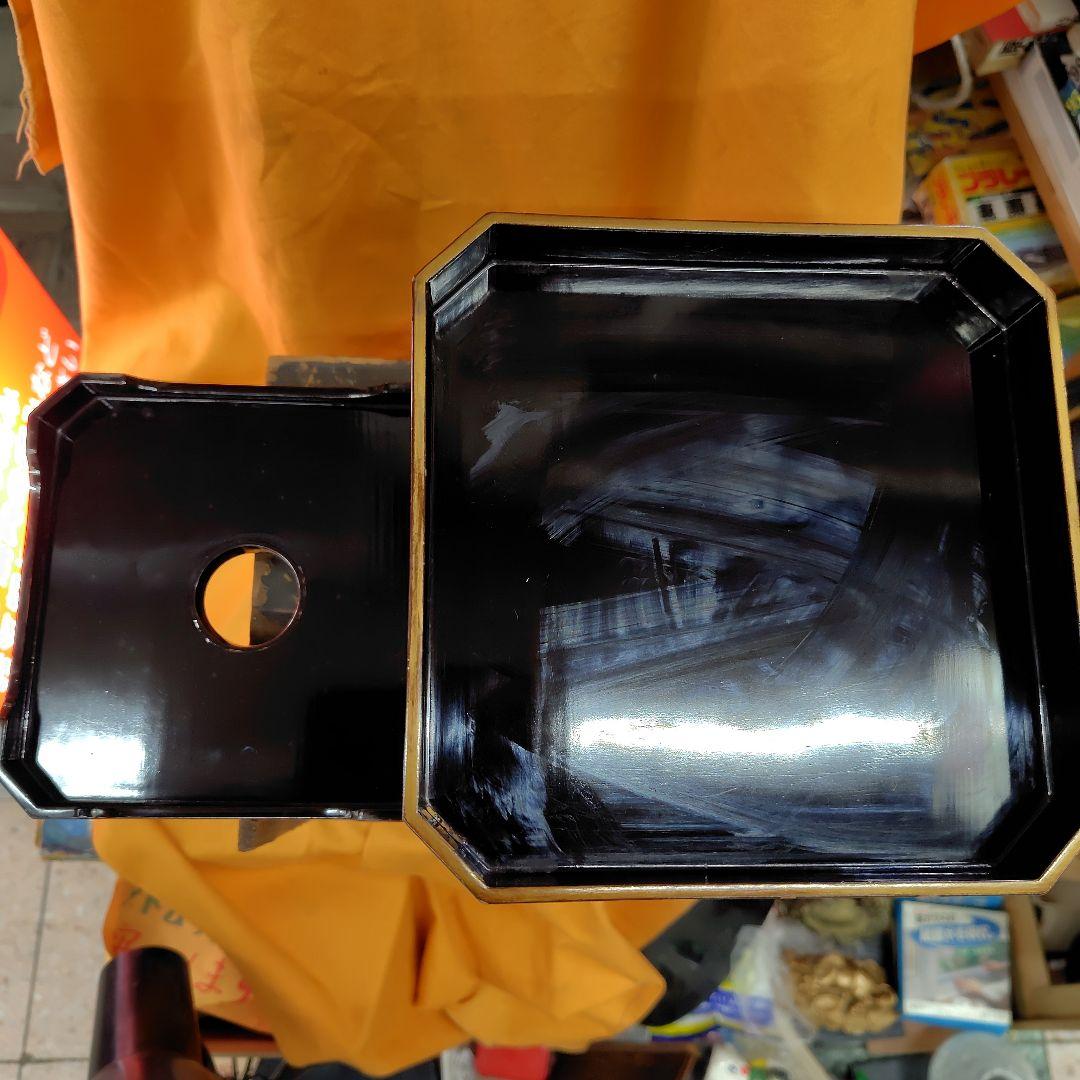 漆塗り茶道具 黒 四角形 金色装飾