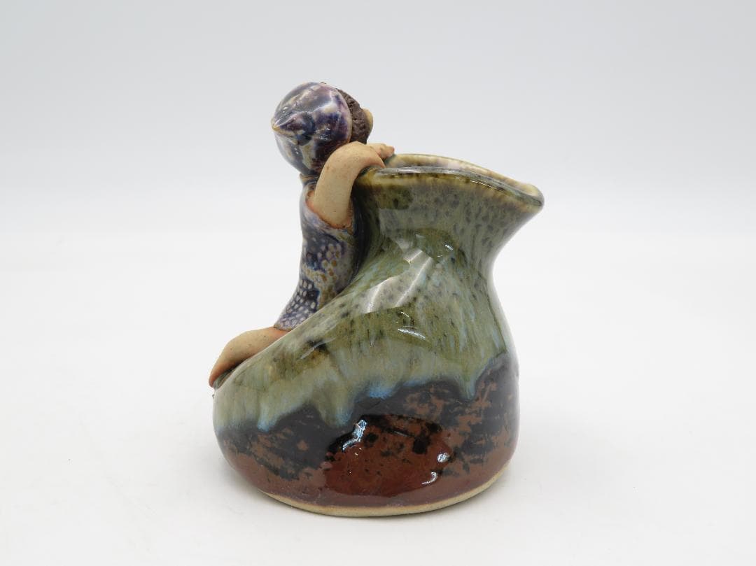 砥部焼 森元 青芳 花瓶 花入れ 小物入れ 陶器 置物 オブジェ 青芳人形