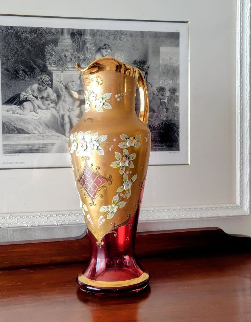 ♥チェコスロバキア製　ボヘミアガラス花瓶　Ｈ３１．５cm