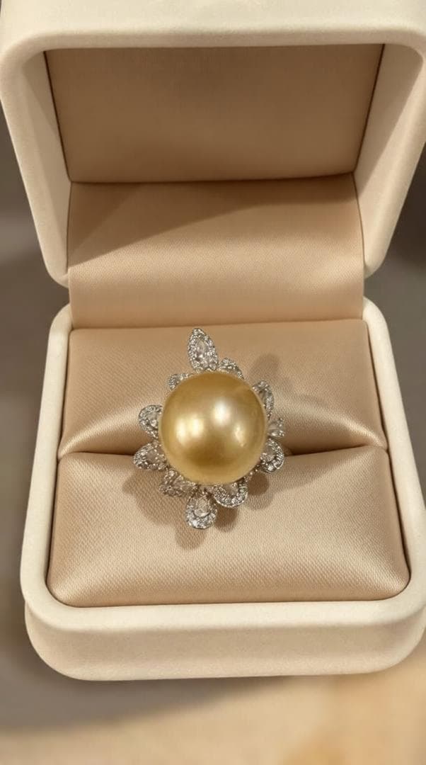 ✨ 極上の逸品 ✨ 南洋真珠 ゴールドパール リング 14mm 贅沢 ほぼ無傷