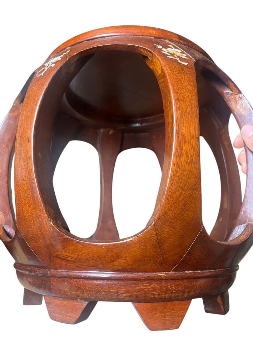 花梨 無垢 螺鈿細工 丸椅子 スツール 腰掛け 中国美術 工芸品　2個セット