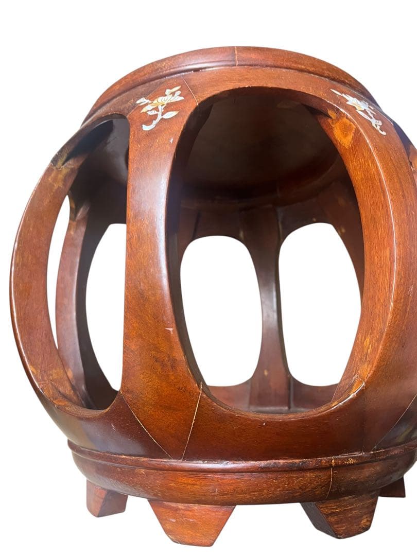 花梨 無垢 螺鈿細工 丸椅子 スツール 腰掛け 中国美術 工芸品　2個セット
