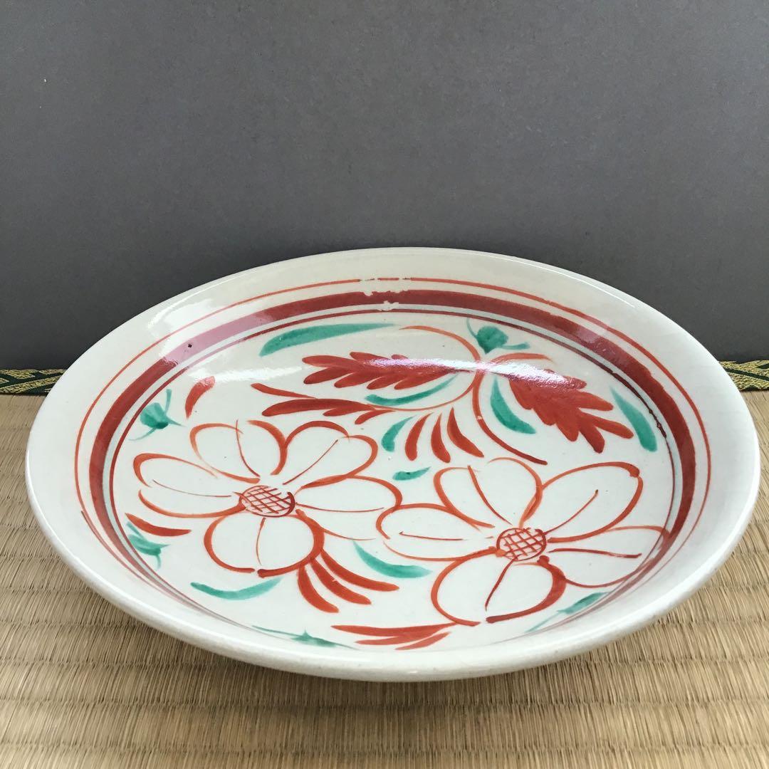 茶道具　菓子器　赤絵花文皿　瀬戸本業窯　水野半次郎作　栞　共箱　S104KK